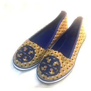Tory Burch Polkadot Patent Leather & Canvas Flats
